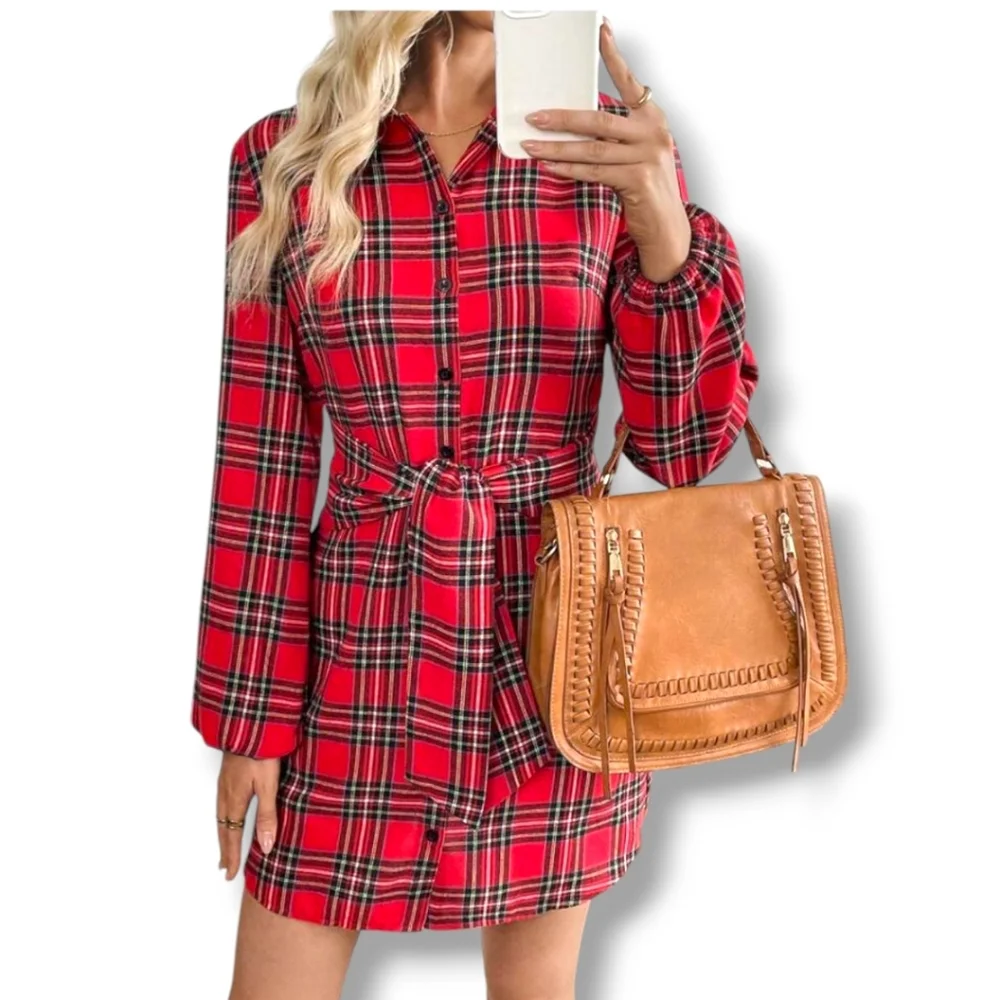 SHEIN Women's Franclia Button Down Plaid Belted Dress - Picture 11 of 12